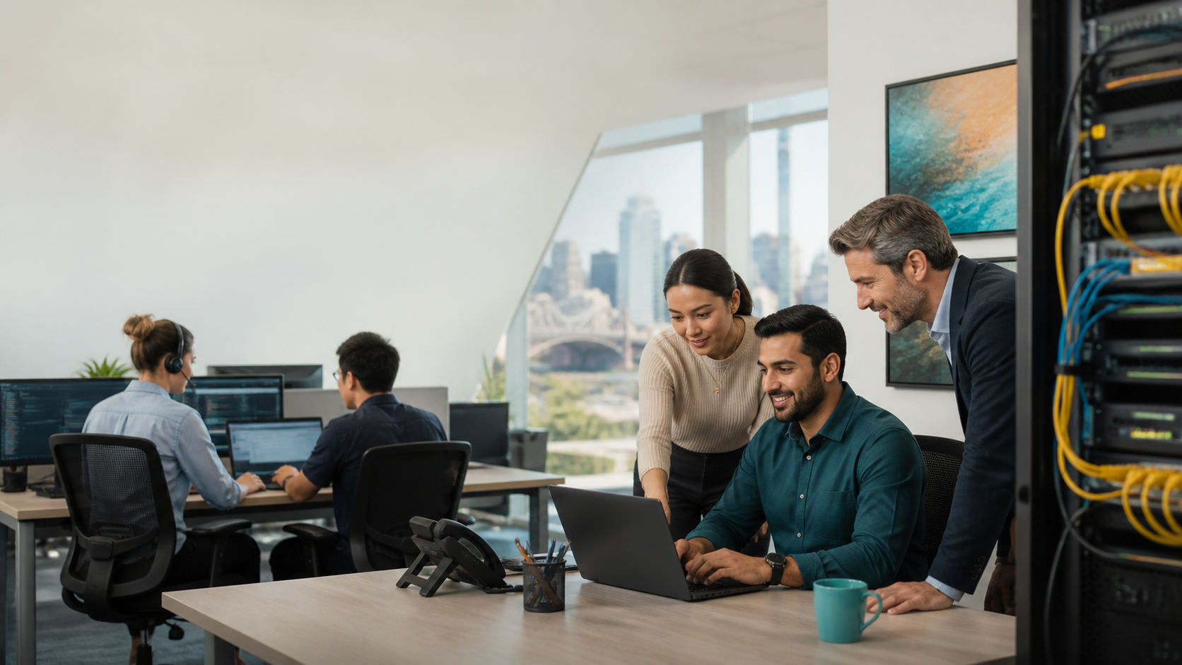 IT consultants working with business clients in a modern office